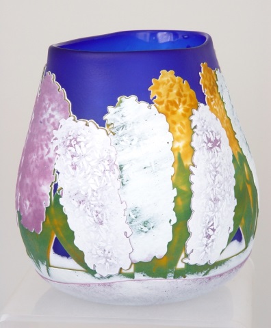 Appraisal: a Scent of Spring Cameo Glass Vase Powder-cased Hinkle bag