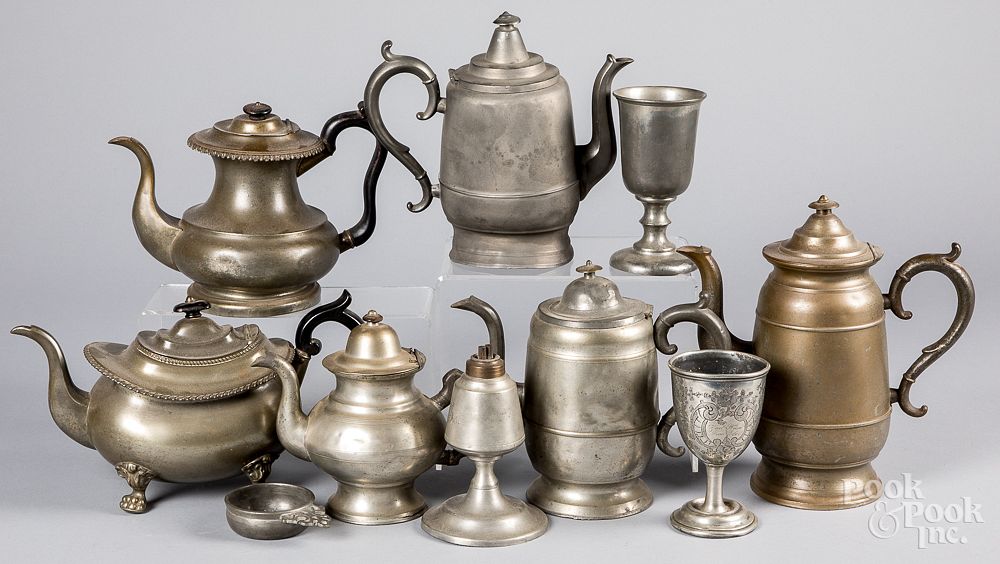 Appraisal: Collection of pewter tablewares th c Collection of pewter tablewares