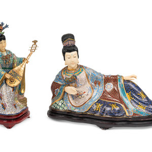 Appraisal: Two Cloisonn Figures th Century each having plastic faces attached