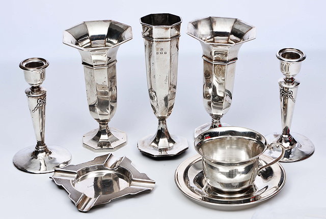 Appraisal: A PAIR OF A J ZIMMERMAN LTD OCTAGONAL TRUMPET VASES