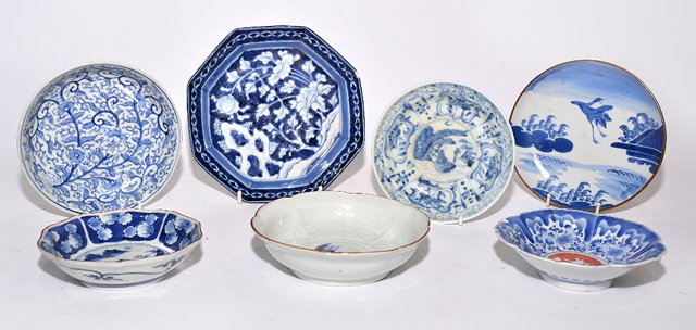 Appraisal: A Japanese blue and white flanged dishearly th Centurywith eight