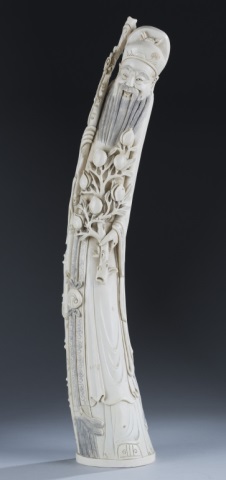 Appraisal: Carved Ivory Asian Figure Carved single piece Elder man depicted