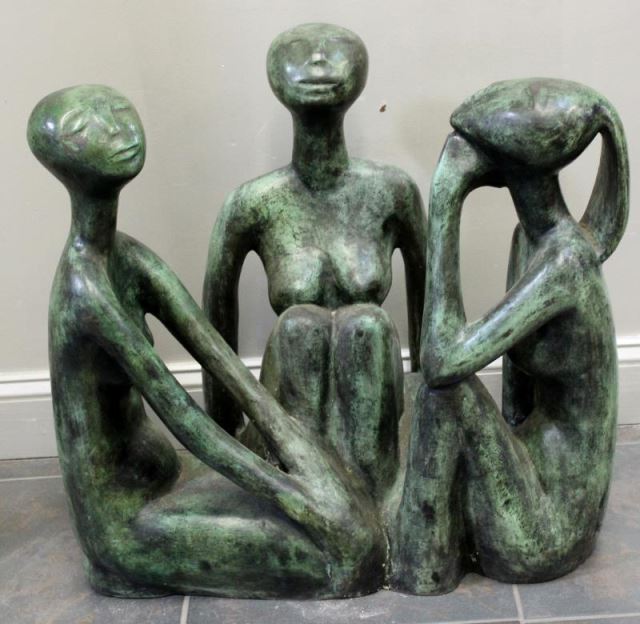 Appraisal: JAMIN Phillippe Large Patinated Bronze FiguralGrouping of Seated Women Monogrammed