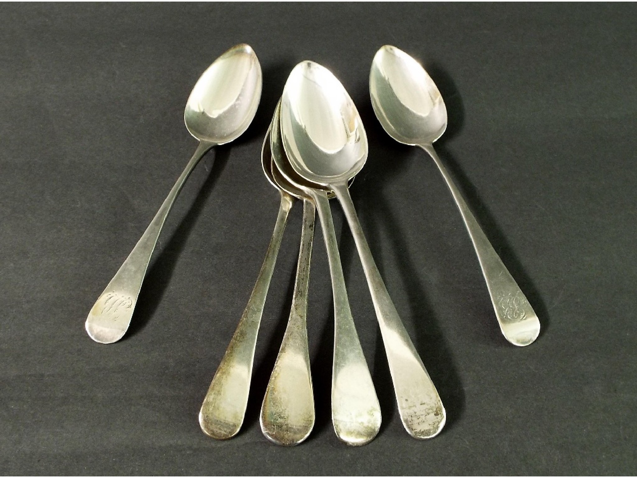 Appraisal: Set of six various Georgian silver Old English table spoons