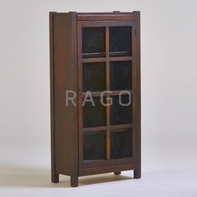 Appraisal: LIFETIME Single-door bookcase with four adjustable shelves Quartersawn oak glass