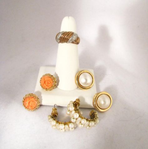 Appraisal: Three pair of earrings including K yellow gold and coral