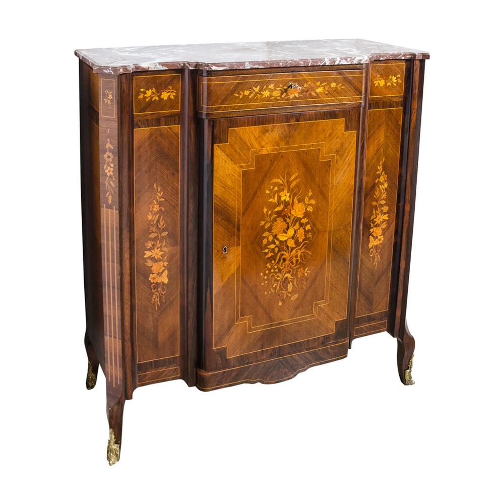 Appraisal: LOUIS XV XVI STYLE ORMOLU MOUNTED MARQUETRY AND ROSEWOOD CABINET