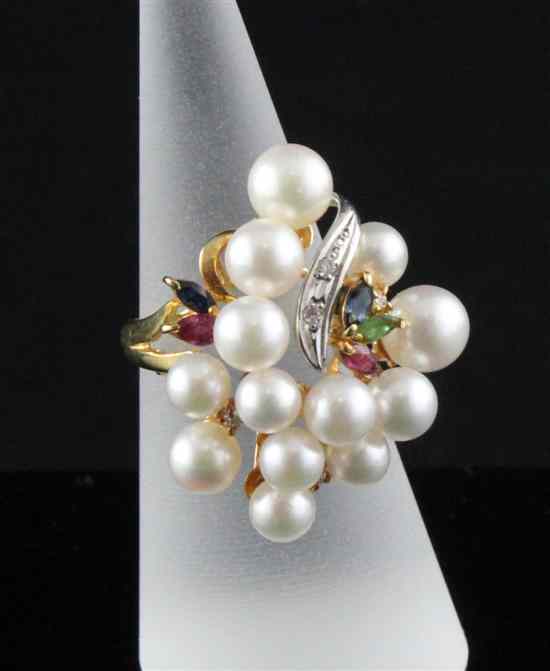 Appraisal: An ct gold platinum cultured pearl and gem set dress