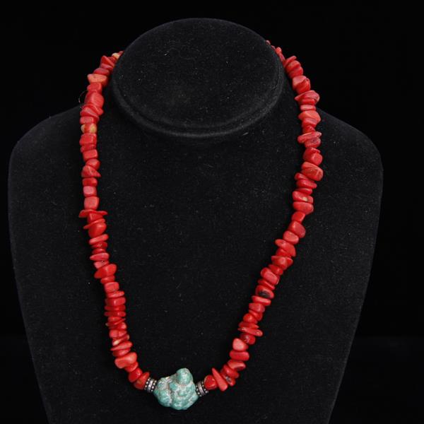 Appraisal: Southwestern Native American Indian Red Coral and Turquoise beaded necklace