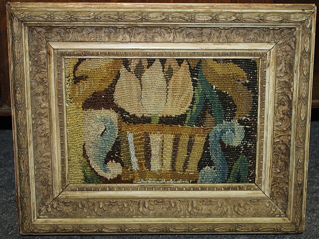 Appraisal: A late th Century tapestry fragment in a later gilt