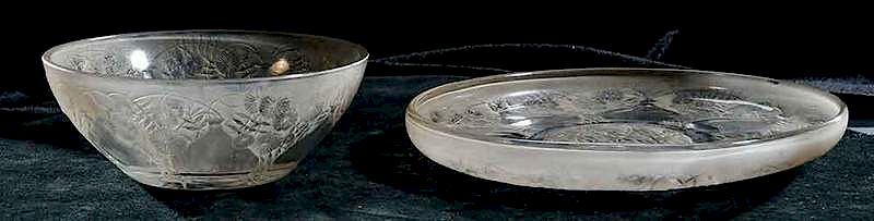 Appraisal: Two R Lalique Vases Objects Coupe-Plate Bowl plate model introduced