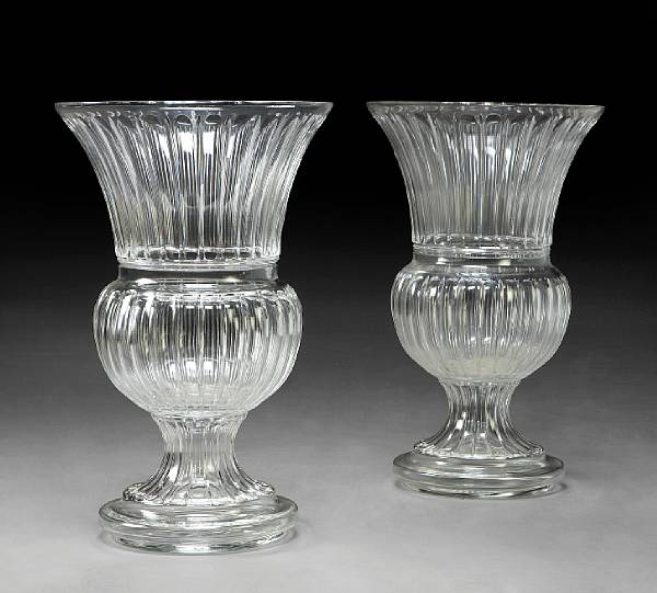 Appraisal: An imposing pair of Regency style cut glass vases Of