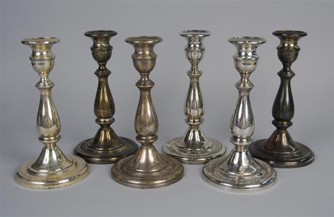 Appraisal: SET OF SIX AMERICAN SILVER WEIGHTED CANDLESTICKS height inches