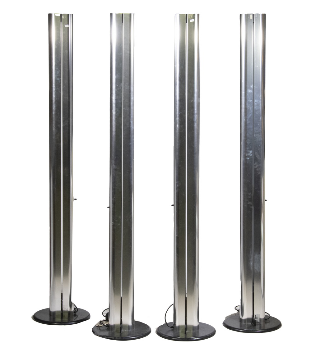 Appraisal: ARTEMIDE MEGARON TORCHIERE FLOOR LAMPS Set of Polished Aluminum Halogen