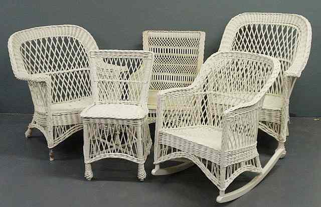 Appraisal: Assembled set of five wicker chairs th c largest h