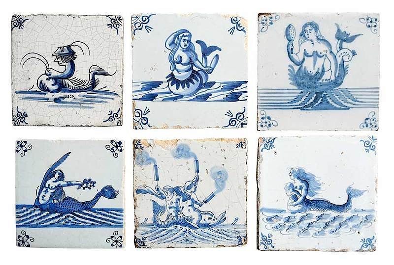 Appraisal: Mythological Delftware Tiles Dutch th th century two framed three