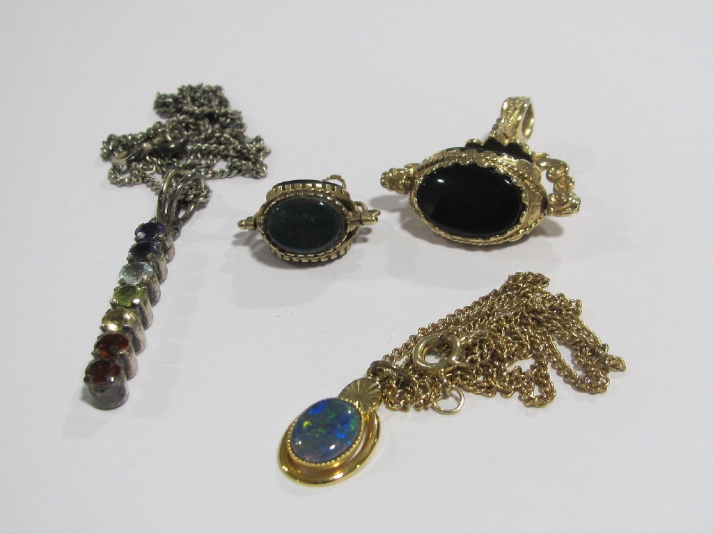 Appraisal: Lot comprising a multi gem set silver pendant opal set