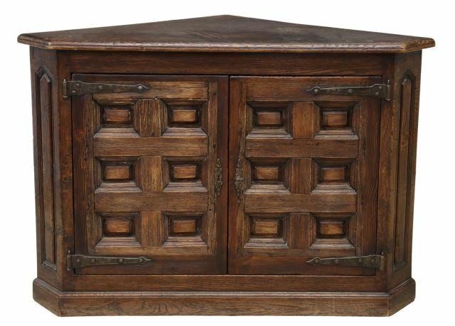 Appraisal: Spanish Baroque style oak corner cabinet th c having shaped