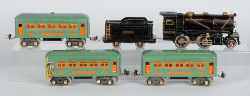 Appraisal: Lionel O-Gauge Passenger Train Set Description Pre-war Tin-plate Includes steam