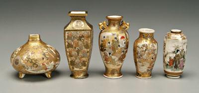 Appraisal: Five Satsuma vases one quadrilateral lohans base with gilt Shimizu