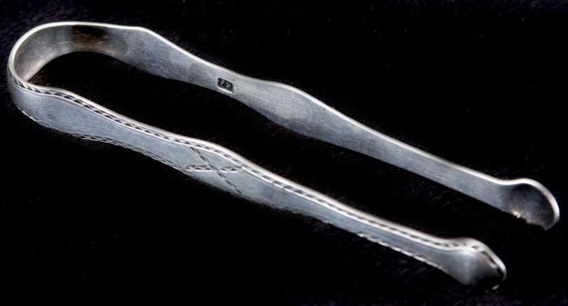 Appraisal: Hester Bateman Sterling Sugar Tongs elegant form with bright cut