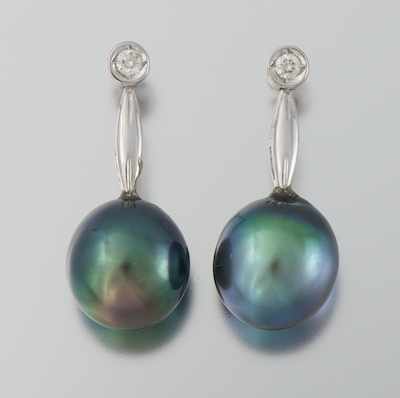 Appraisal: A Pair of Tahitian Pearl and Diamond Earrings k white