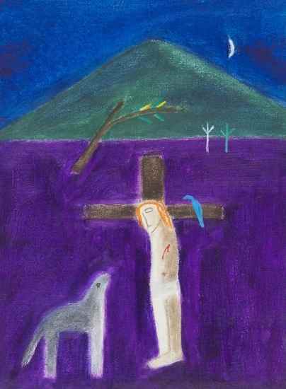 Appraisal: Craigie Aitchison - Crucifixion with Dog oil on canvas signed