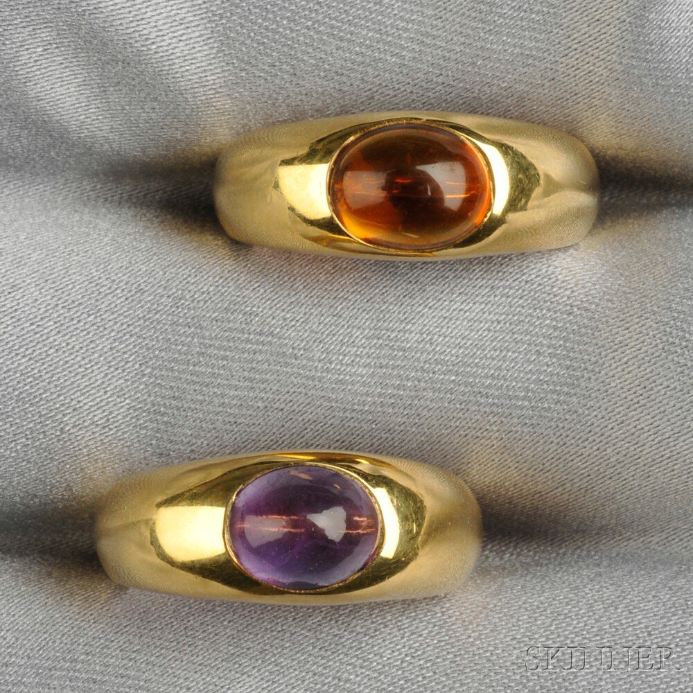 Appraisal: Two kt Gold Gem-set Rings Tiffany Co Italy bezel-set with