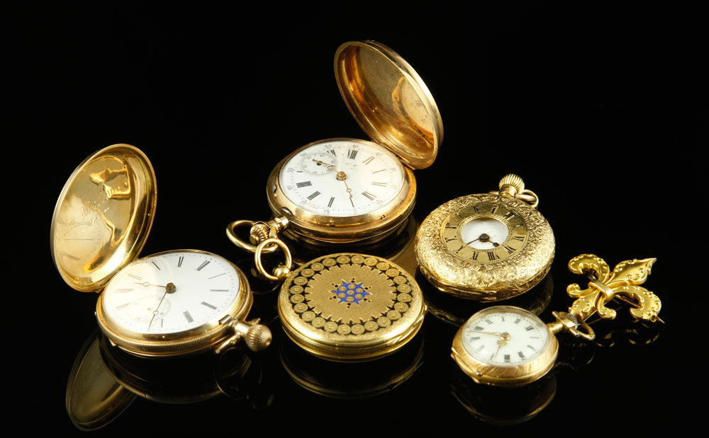 Appraisal: - Yellow Gold Pocket Watches Collection of five yellow gold