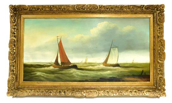 Appraisal: th C oil on canvas Dutch coastal seascape depicting five