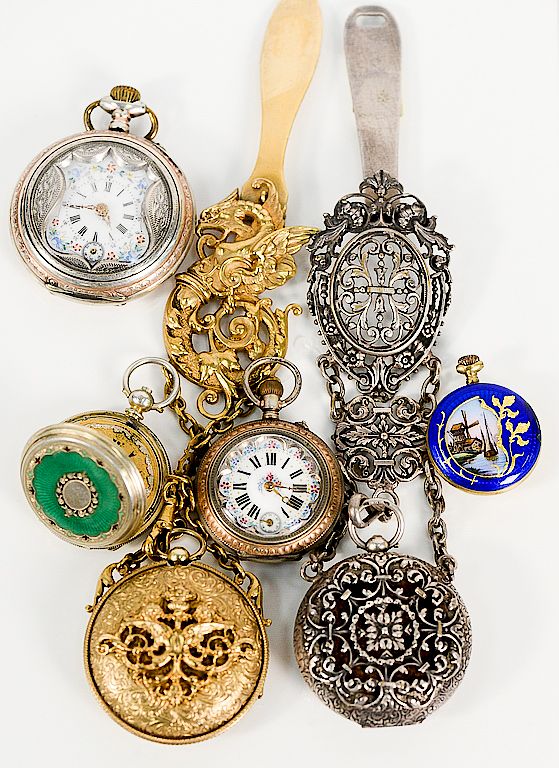 Appraisal: Group of six pocket and lapel watches to include green