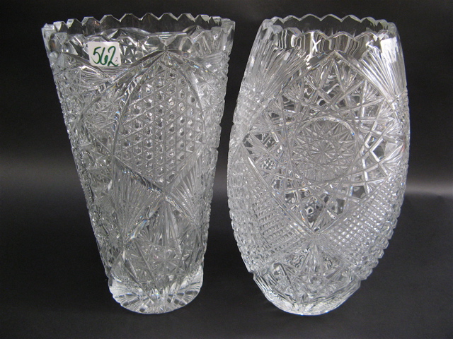 Appraisal: TWO SIGNED CLEAR CUT CRYSTAL VASES each heavily cut with