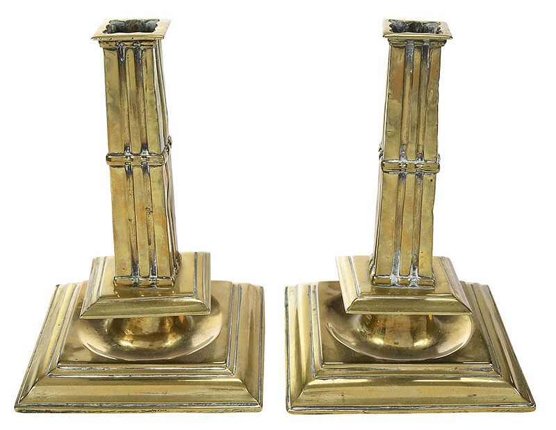 Appraisal: Pair of Brass Cluster Column Candlesticks English or French late