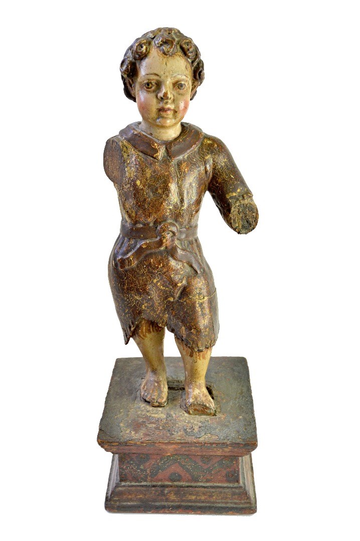 Appraisal: A late th century polychrome painted carved wooden figure depicting