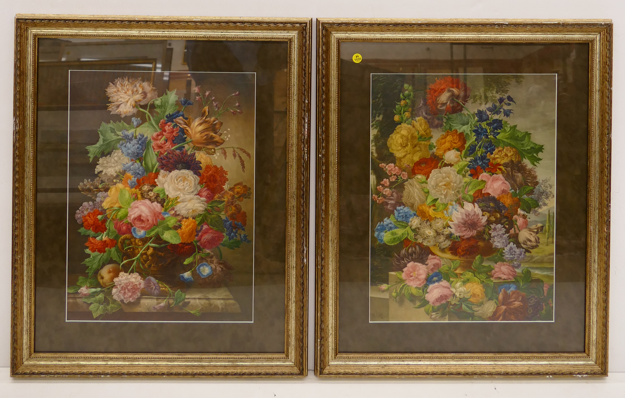 Appraisal: Pair Framed Dutch Still Life Floral Prints- x ''