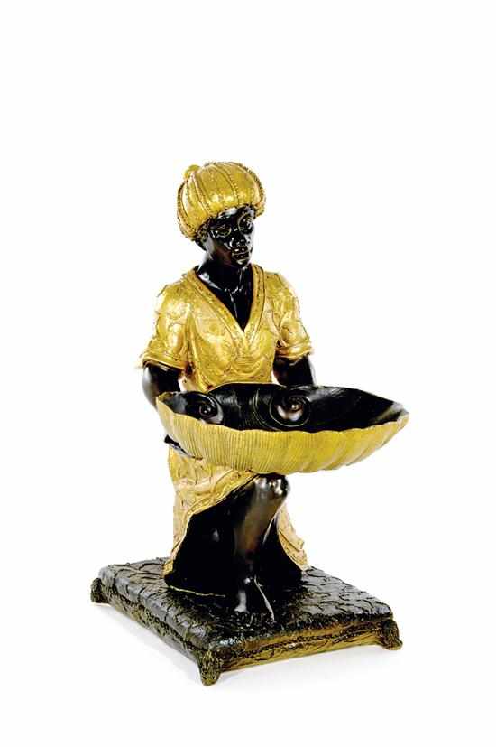 Appraisal: Bronzed and gilt blackamoor figure kneeling figure on tasseled pillow