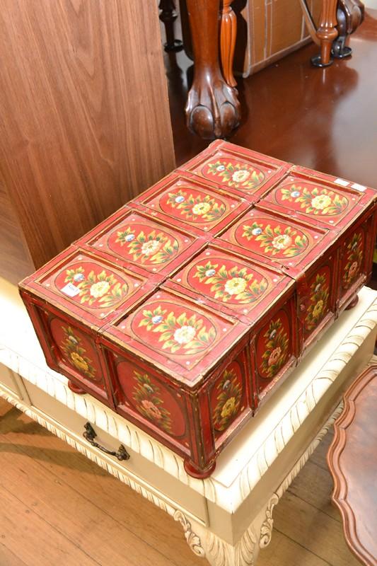 Appraisal: DECORATIVE RED PRINTED TIMBER BOX DECORATIVE RED PRINTED TIMBER BOX