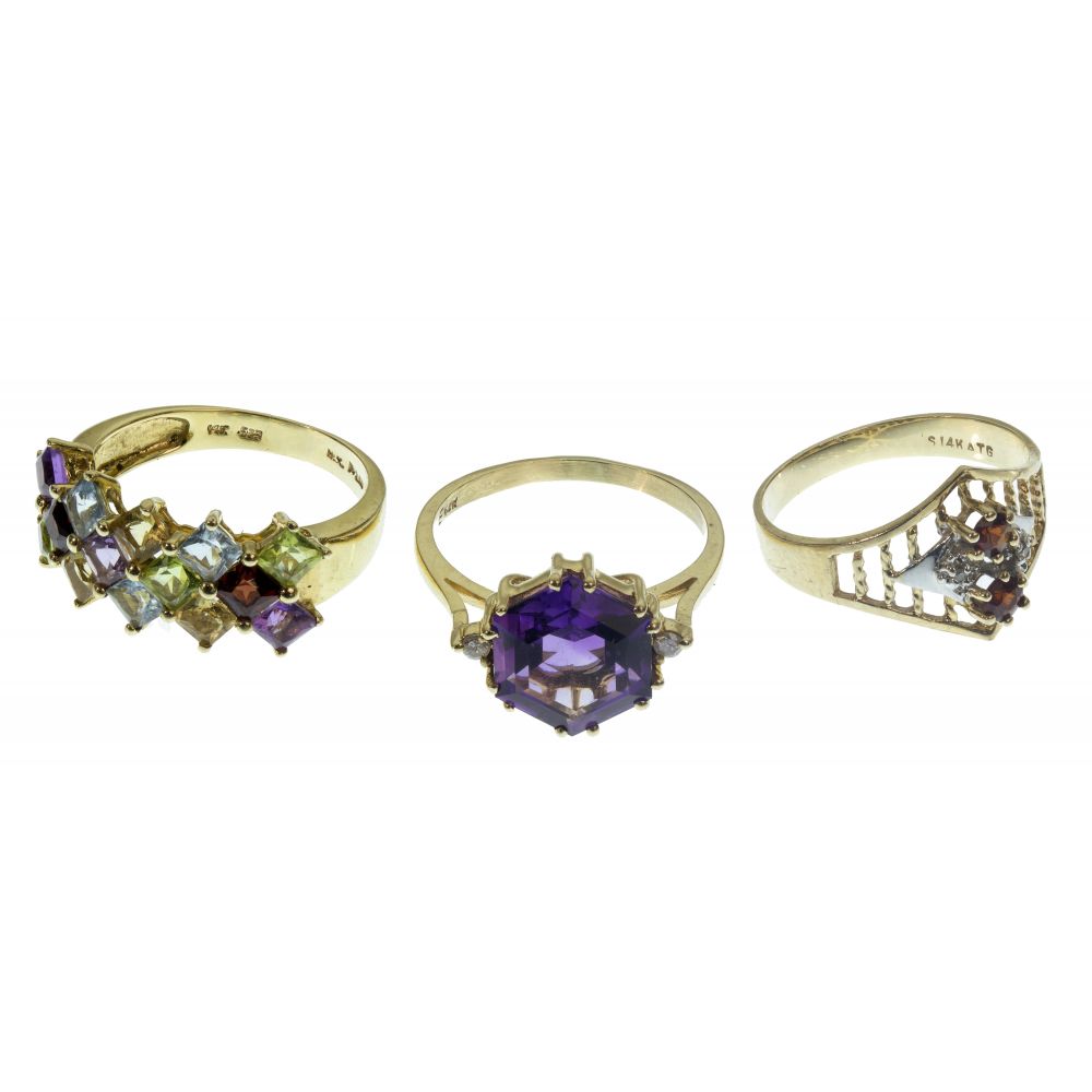 Appraisal: K WHITE AND YELLOW GOLD AND GEMSTONE RING ASSORTMENT rings