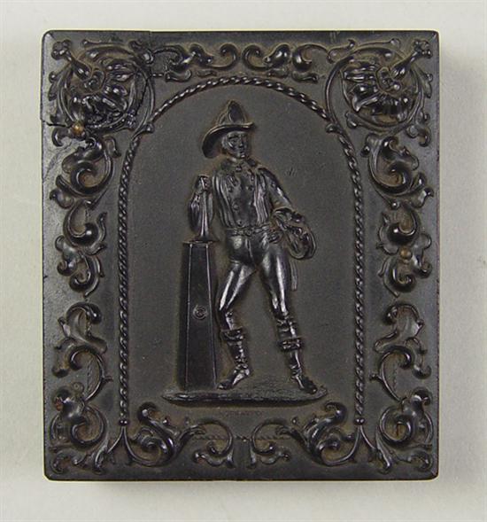 Appraisal: Fireman Gutta Percha Daguerreotype Case Circa Fireman posed with hand