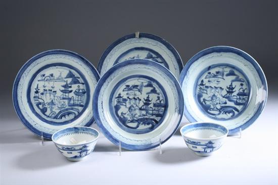 Appraisal: FOUR CHINESE CANTON BLUE AND WHITE PORCELAIN PLATES AND TWO