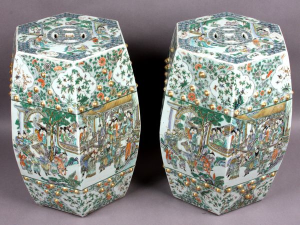 Appraisal: Pair of Oriental porcelain octagonal garden seats h x w