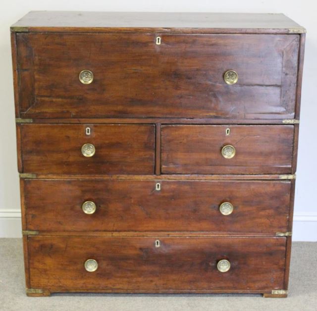 Appraisal: Antique Brass Mounted Campaign Chest DeskFrom a Stamford CT estate