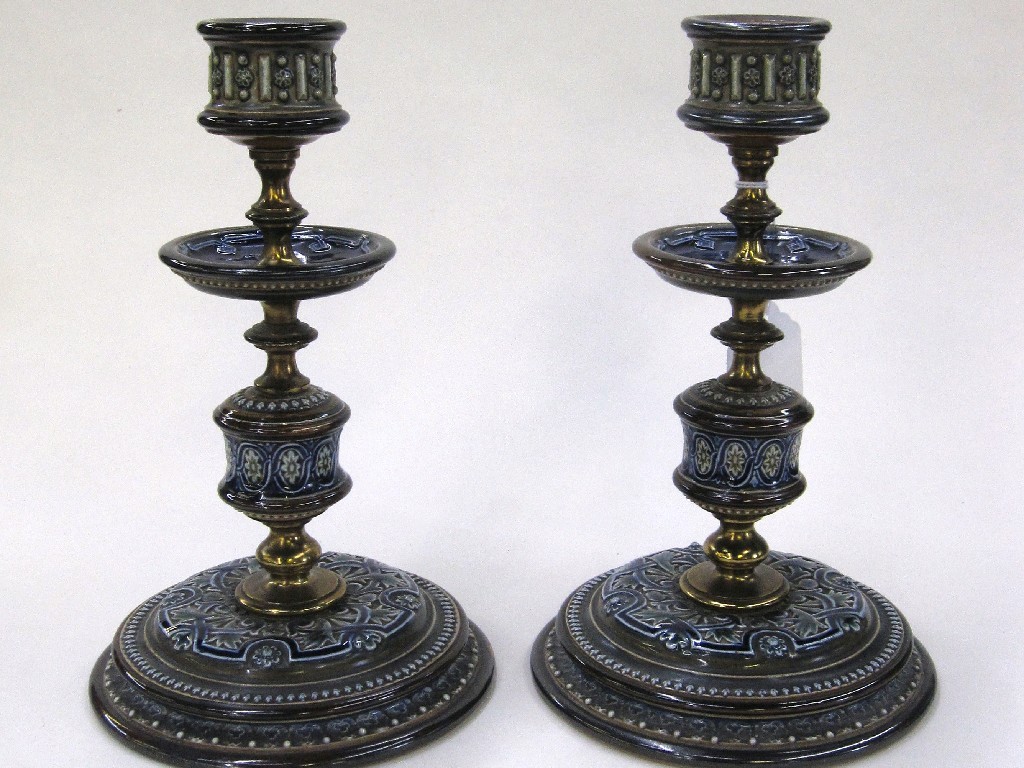 Appraisal: Pair of Doulton Lambeth candlesticks