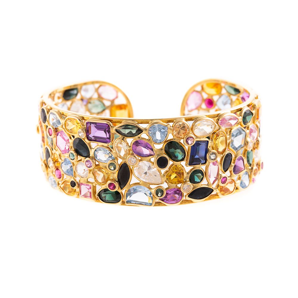 Appraisal: A Wide Gemstone Diamond Cuff Bracelet K yellow gold wide