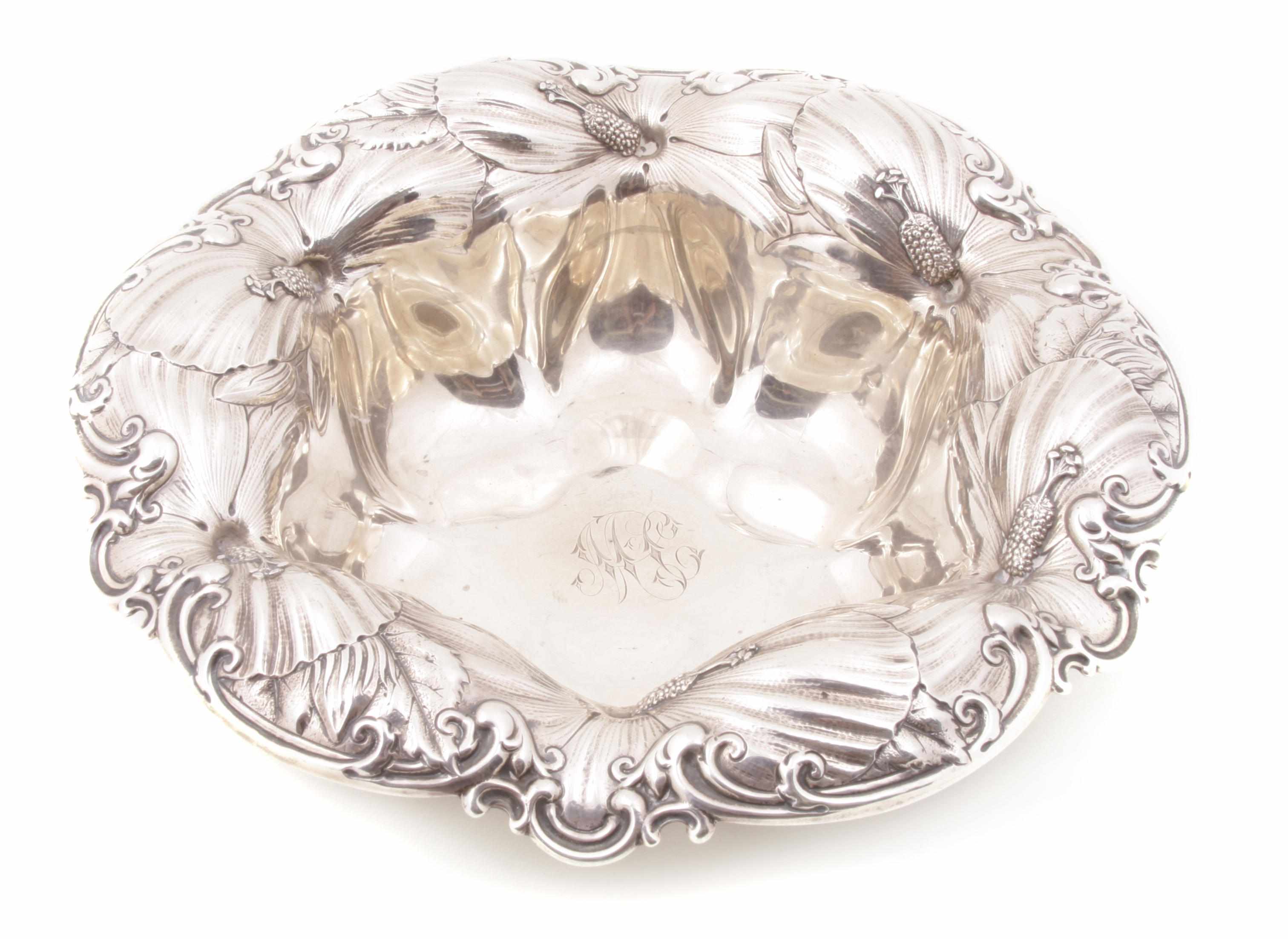 Appraisal: An American sterling silver floral-decorated center bowl Whiting Mfg Co