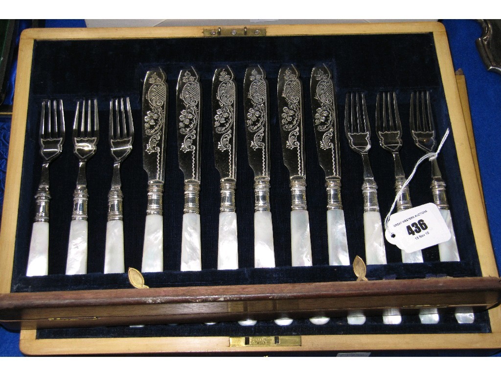 Appraisal: Cased EP and mother of pearl fish cutlery set