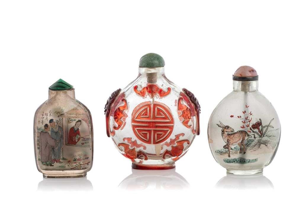 Appraisal: Chinese three glass snuff bottles late Qing dynasty Including one