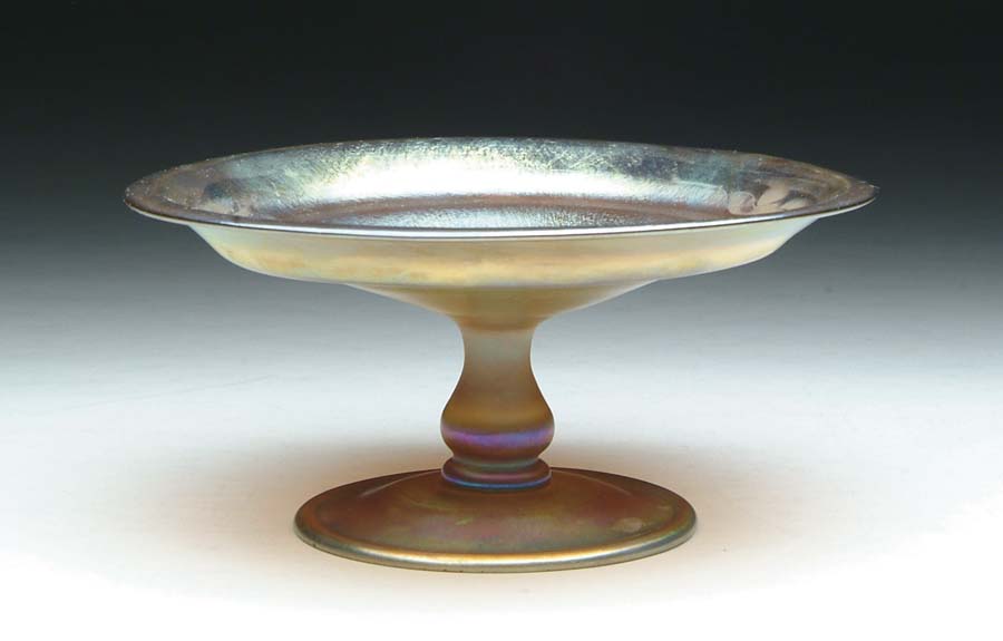 Appraisal: TIFFANY IRIDESCENT COMPOTE Tiffany compote features iridescent gold finish with