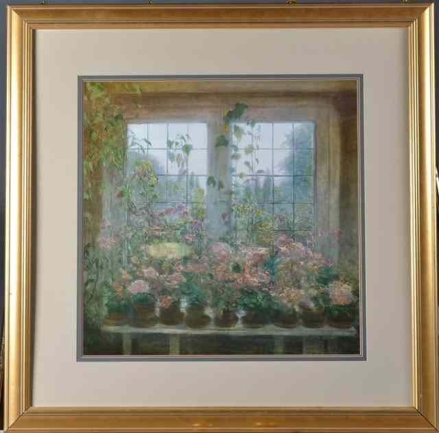 Appraisal: Piet Bekaert Framed PrintDepicting two windows with climbing vines and