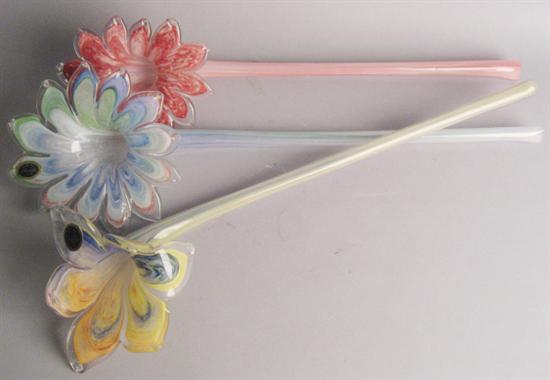 Appraisal: Three Murano Glass Flowers All with paper labels Pink flower